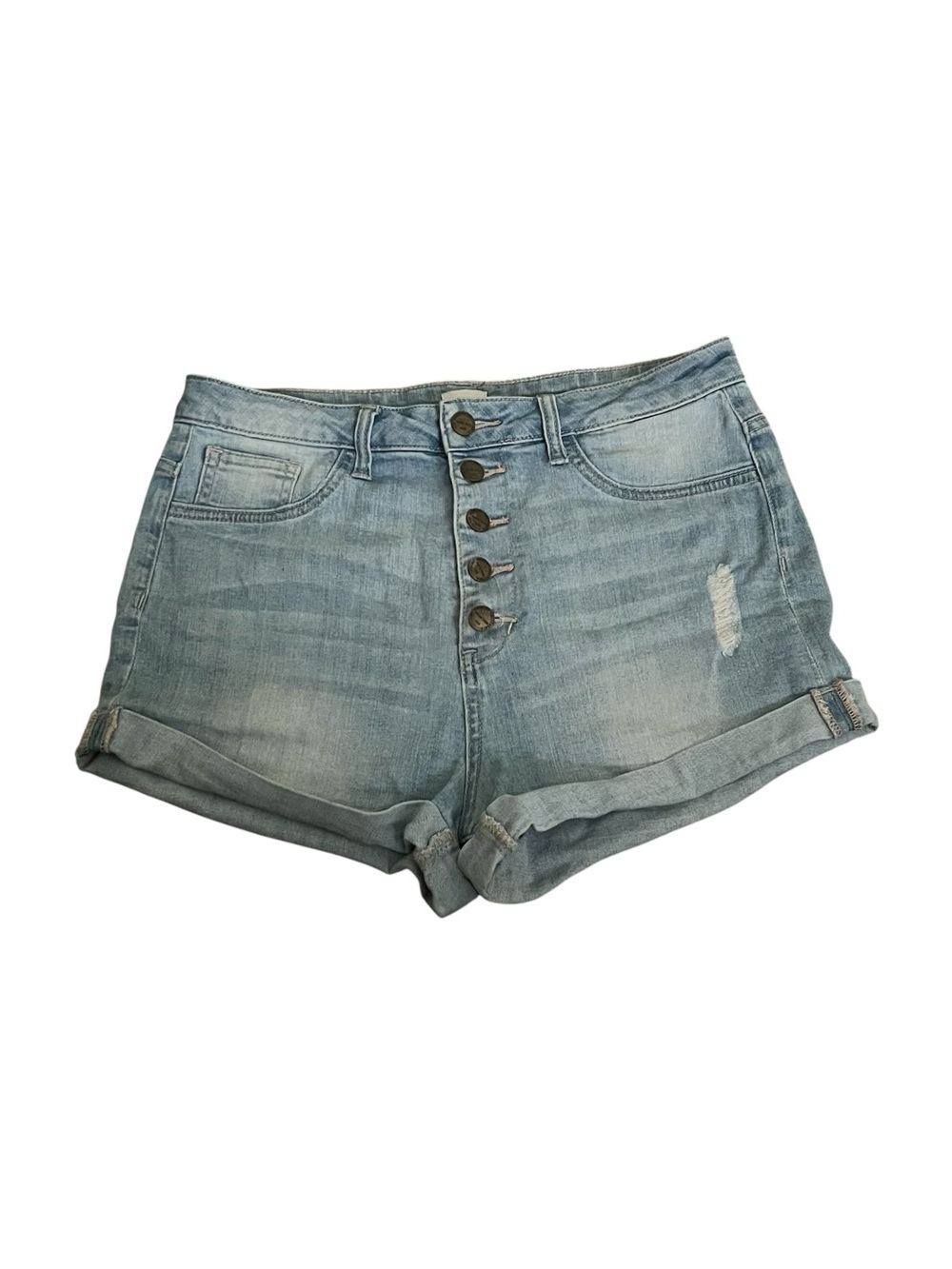 Sneak Peek- Women’s Light Blue High-Rise Denim Button-Front Shorts Size M